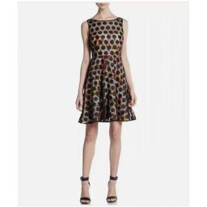 Betsey Johnson Polka Dot Illusion Skater Dress Floral Size 6